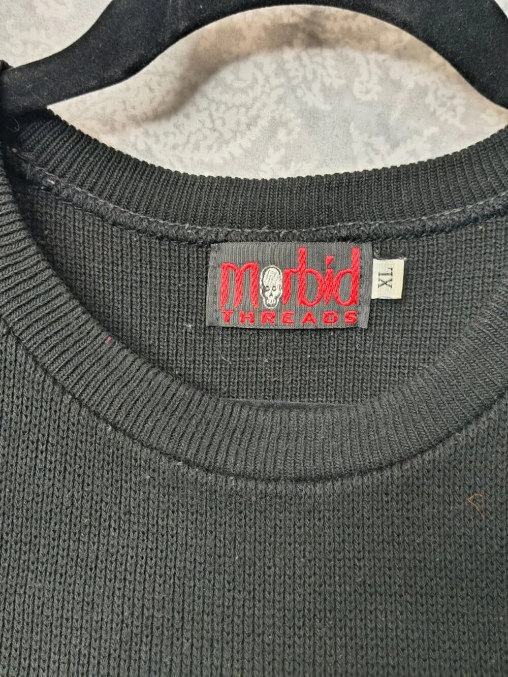 Vtg Morbid Threads Sweater Pullover Slipover Woman's XL Skull Sleeves 90's RARE - Picture 4 of 6